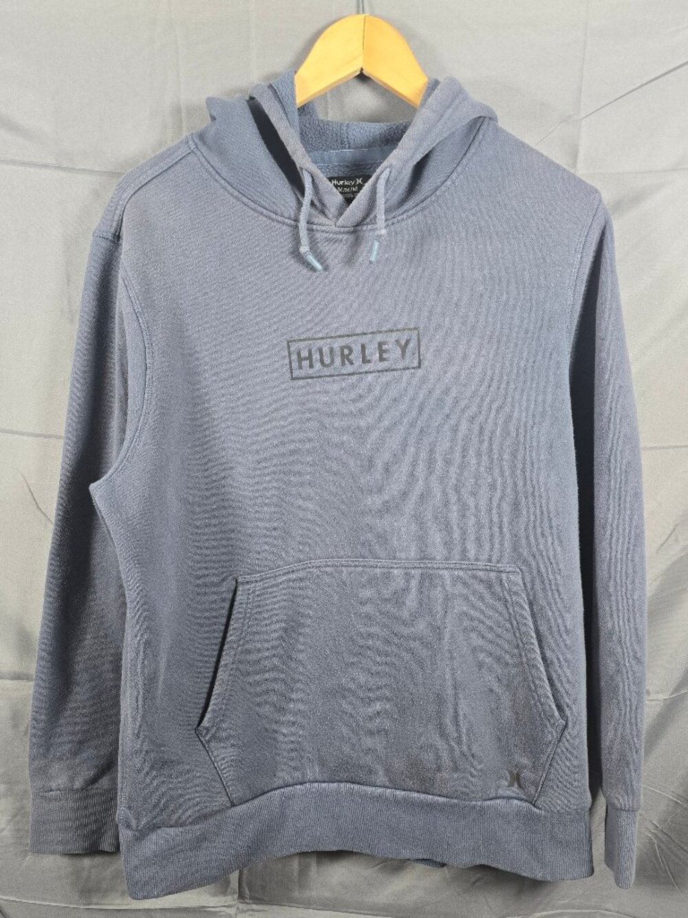 Hurley Boxed Logo Fleece Pullover Hoodie Mens M Slate Blue Sweatshirt Cotton